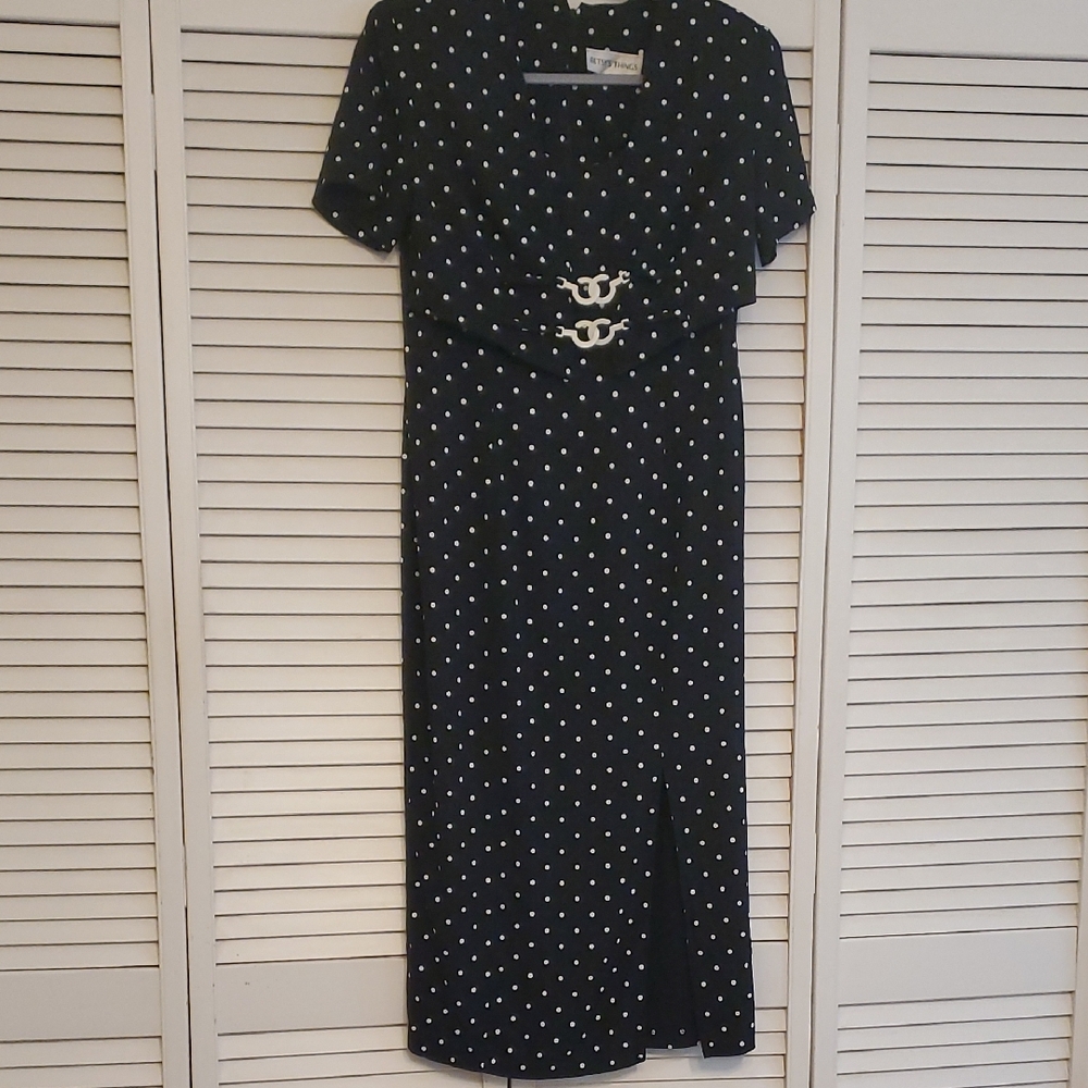 Betsy's Things Classic Vintage Navy Blue Polka Dot Dress, Size Small